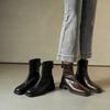 Retro Square Head Elastic Thin Boots Women's New Thick Heel Short Chelsea Boots Versatile Commuter Leather Boots