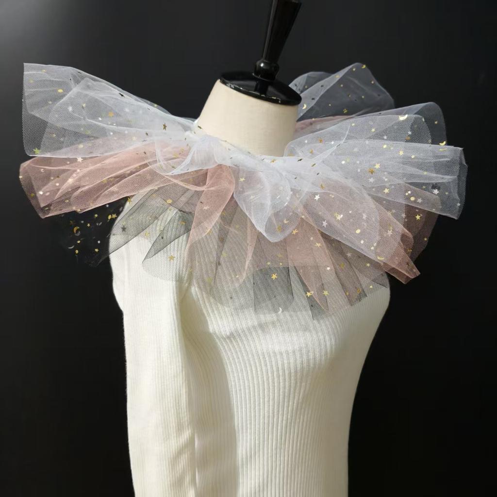 Perfect Match Halloween Mesh Stand Fake Collars Women Pleated Ruffles False Collars Shirt Dress Wedding Party Neck Ruff Scarf Neck Shawl