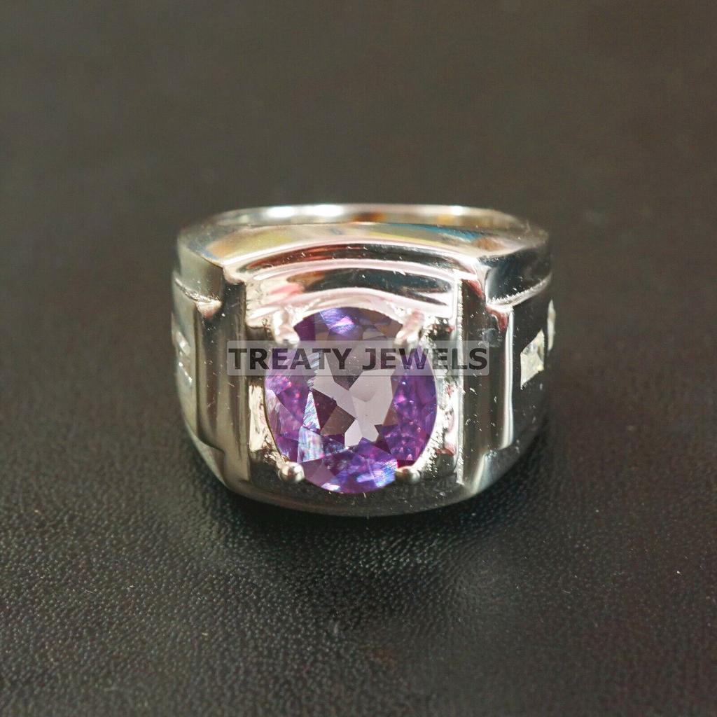 Alexandrit Oval geschliffen Edelstein mit 925er Sterling Silber Ring für Herren #A611 JL375656818895
