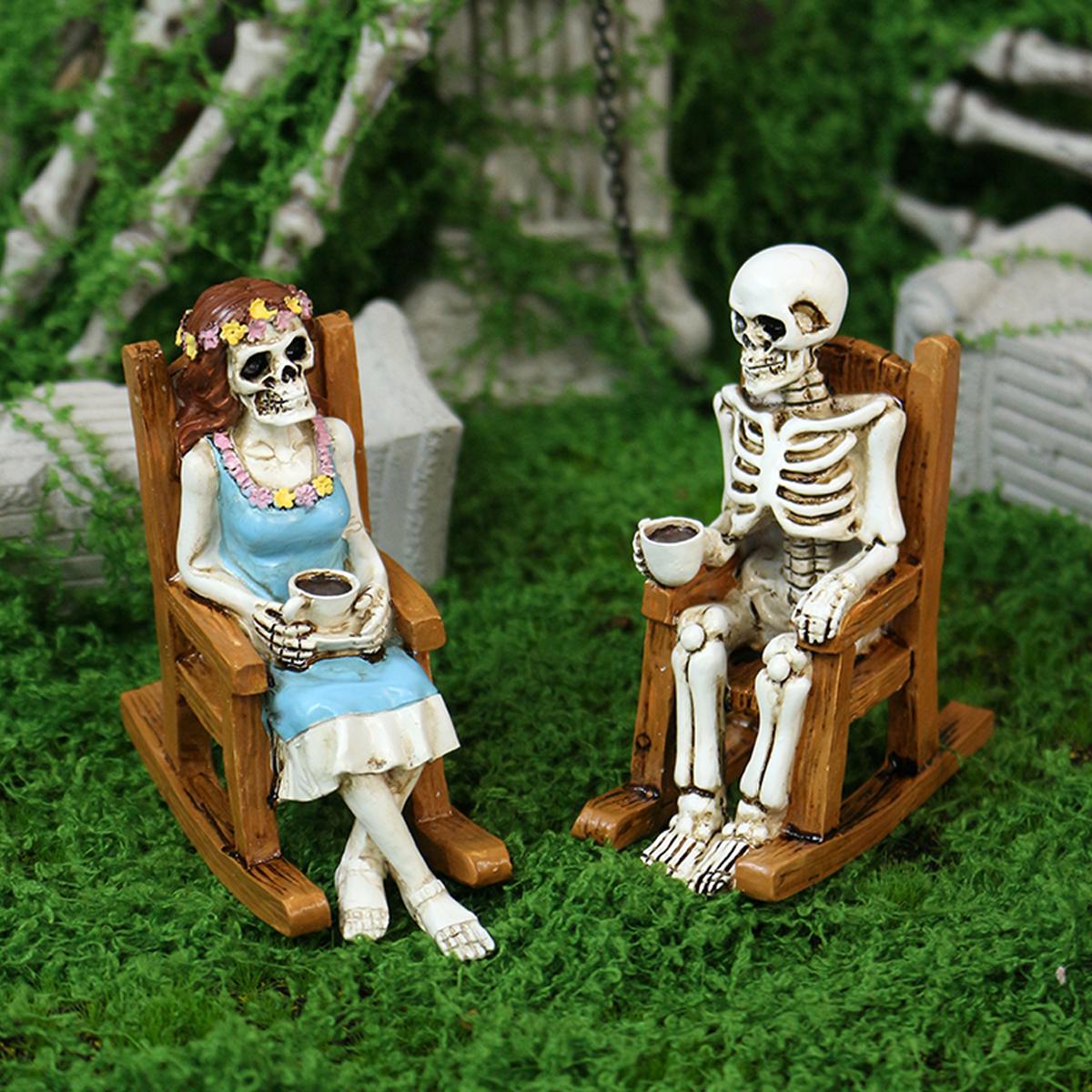 

2pcs lounge chairs for coffee, skeleton couple, Halloween home decoration ornaments, Gothic outdoor garden decoration bonsai sta