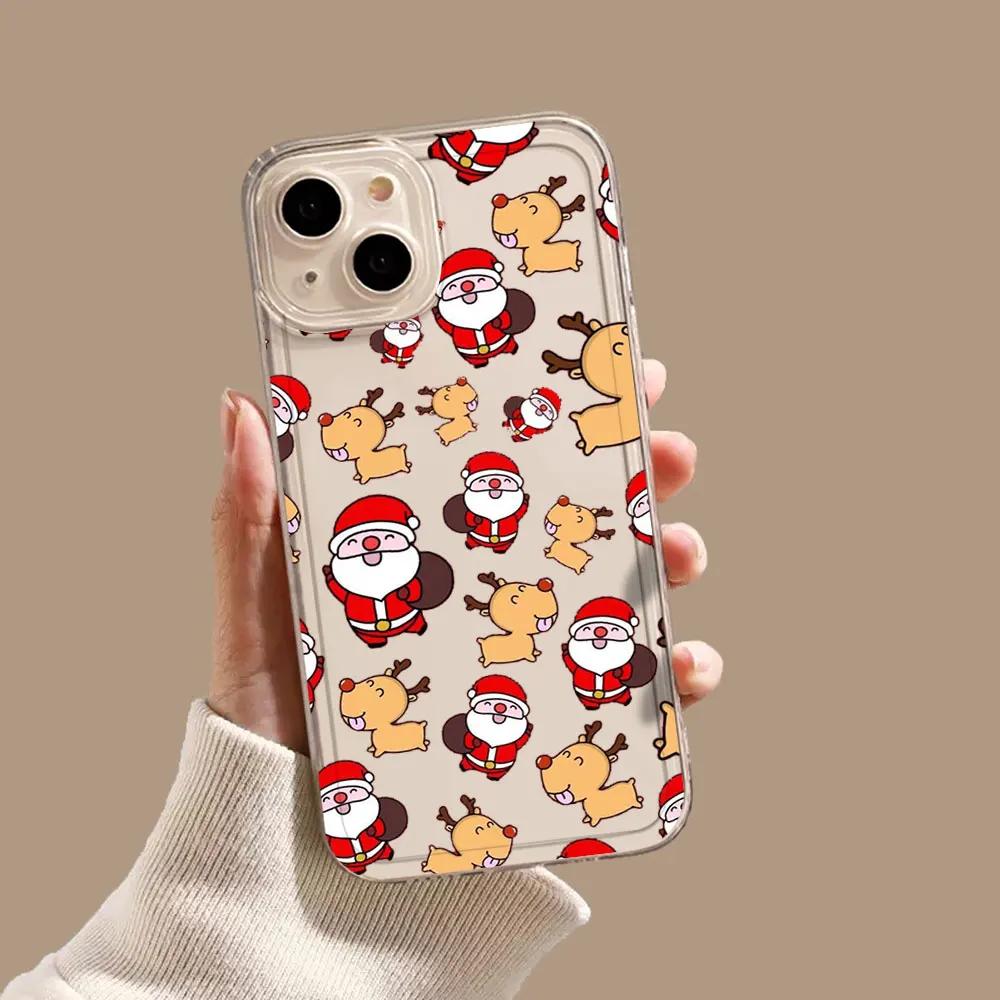 Merry Christmas Snowman Phone Case For iPhone 15 11 12 14 13 Pro Max Mini Plus XSM XR SE 7 8 Navidad Noel Elk Mobile Phone Cover