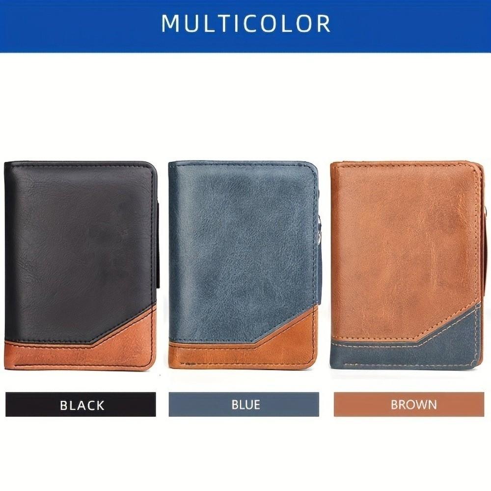 Color Blocking Business Clutch Bag Zipper Men Card Holder Vintage Men Short Wallet  Travel