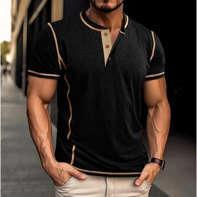 Herren Henley T-Shirts in Kontrastfarbe, Kurzarm-Freizeit-Tops mit Knopfleiste, Streetwear-Essential für den Sommer
