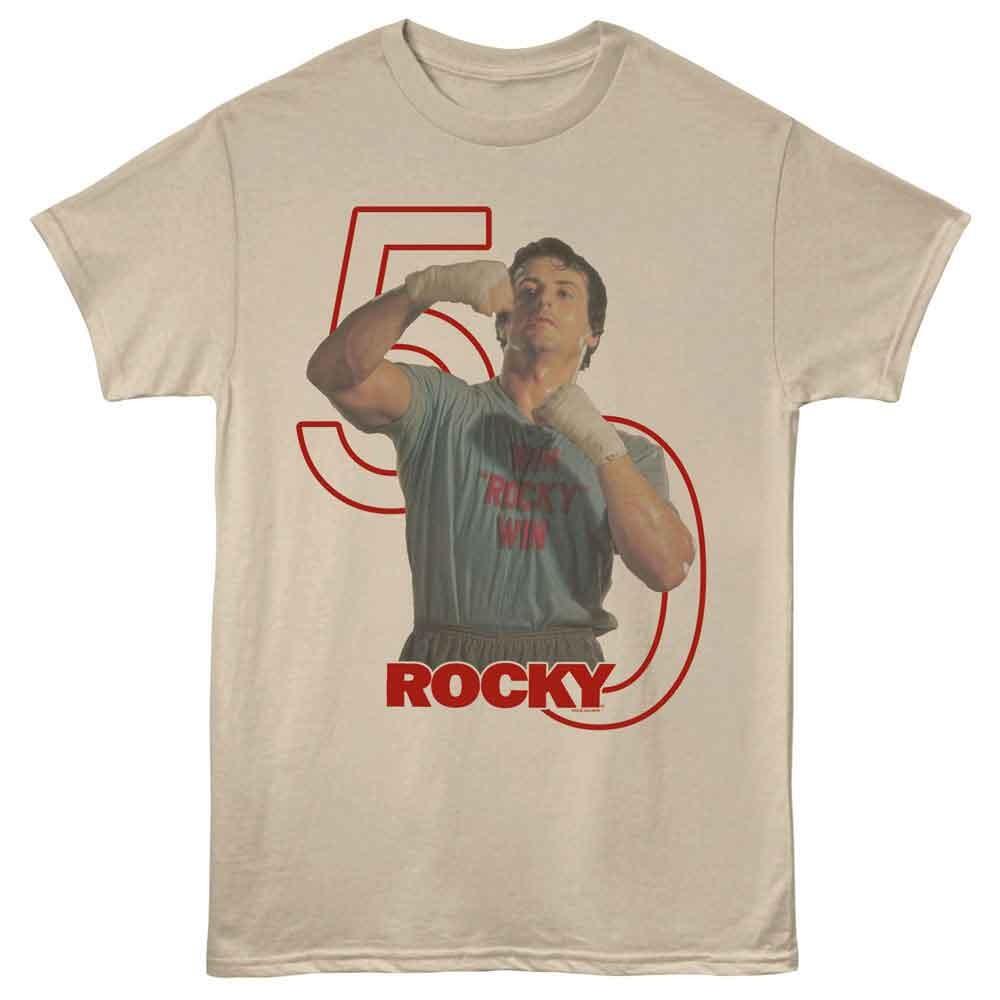 Rocky - 50th Anniversary - Front Print Solid Adult Short Sleeve T-Shirt - Sand S