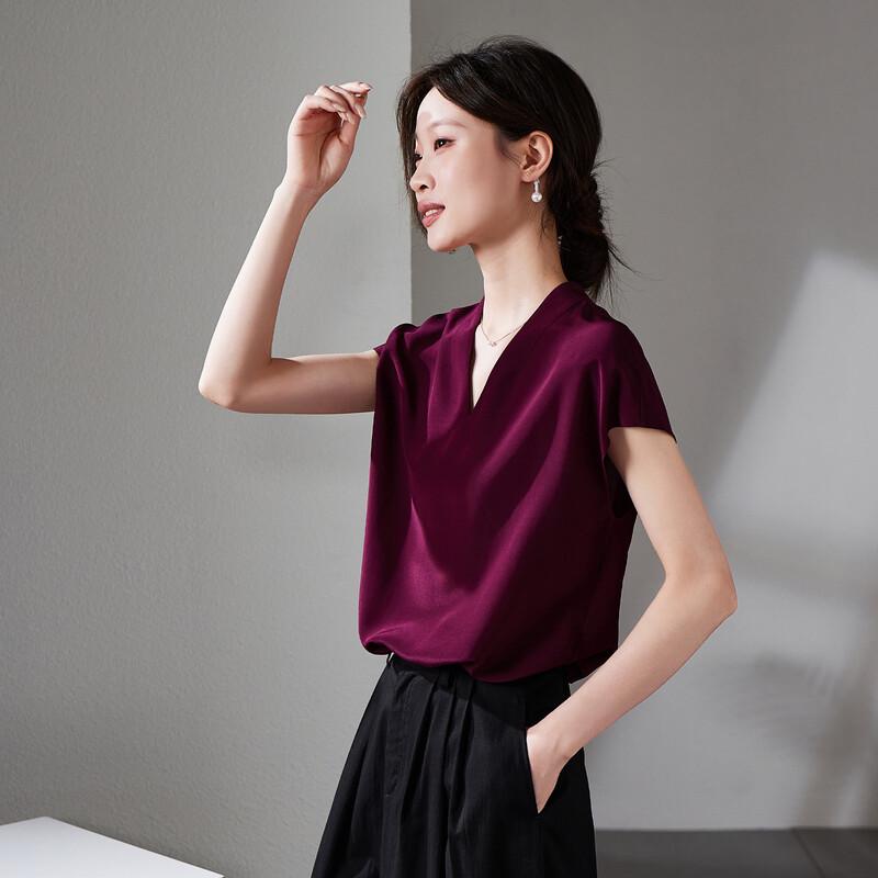 SOFSIL Women s V-Neck Short Sleeve Silk Blouse L анкола красный