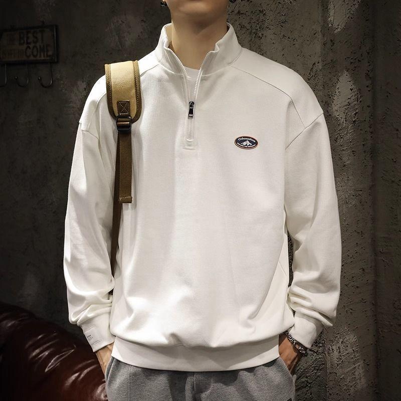 Spring Autumn Loose Long Sleeve Half Zipper Polo Shirts Men American Style Streetwear Chic Sports Vintage Casual Epaulet Hoodies