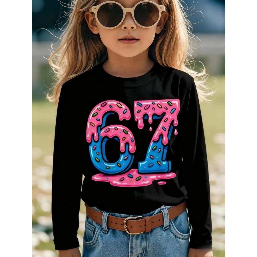Meme 67 T-Shirt for Kids Funny Digital Print Autumn Long Sleeve Tees Loose Comfortable Tops Streetwear Y2k Children's Clothing