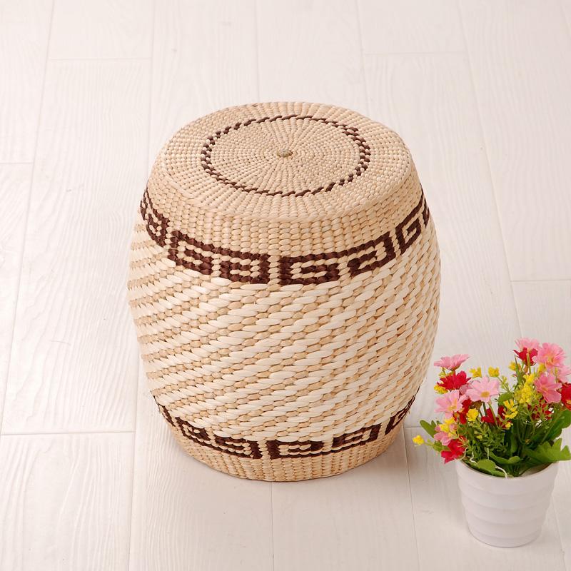 Simple Handmade Small Stool Fashion round Shoe Bench Creative Grass Woven Ottoman Multi-Functional Low Footrest