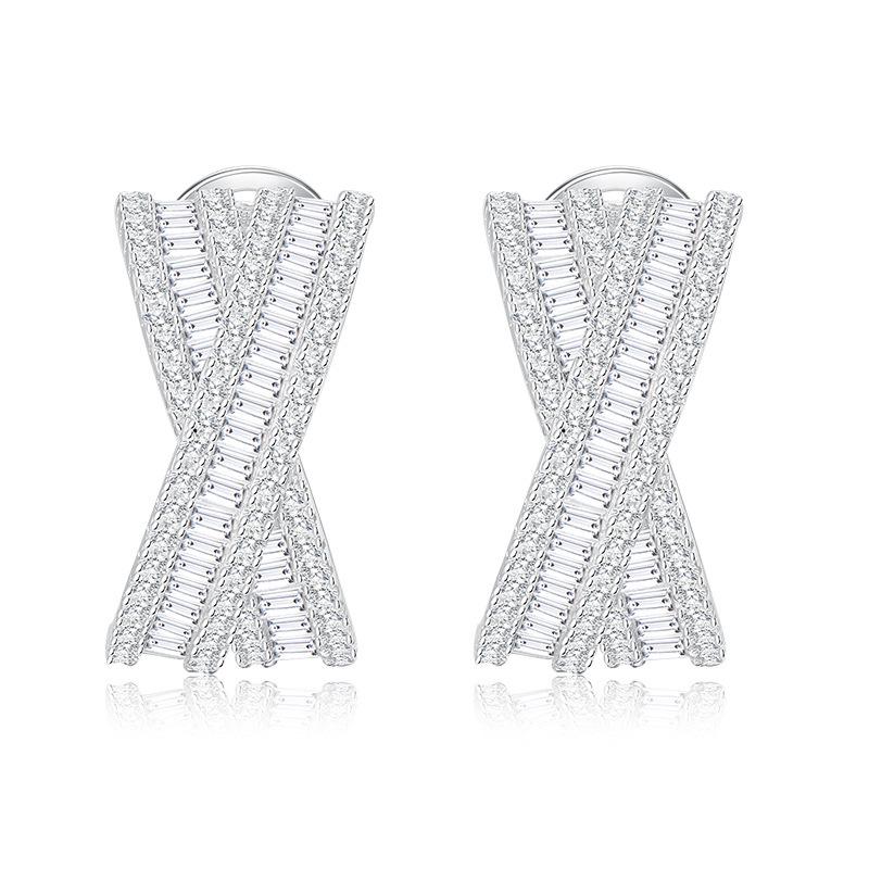 Hui Zhi Yi S925 Silver Emerald Cut Pave Diamond Ear Cuffs & Layered Stud Earrings