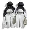 Mens Hooded Jacket Loose Fit Outdoor Casual Workwear Style Dual-Sided Long Sleeve Solid Color