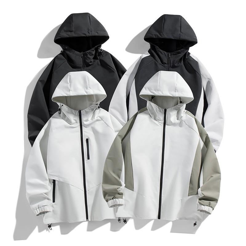 Mens Hooded Jacket Loose Fit Outdoor Casual Workwear Style Dual-Sided Long Sleeve Solid Color