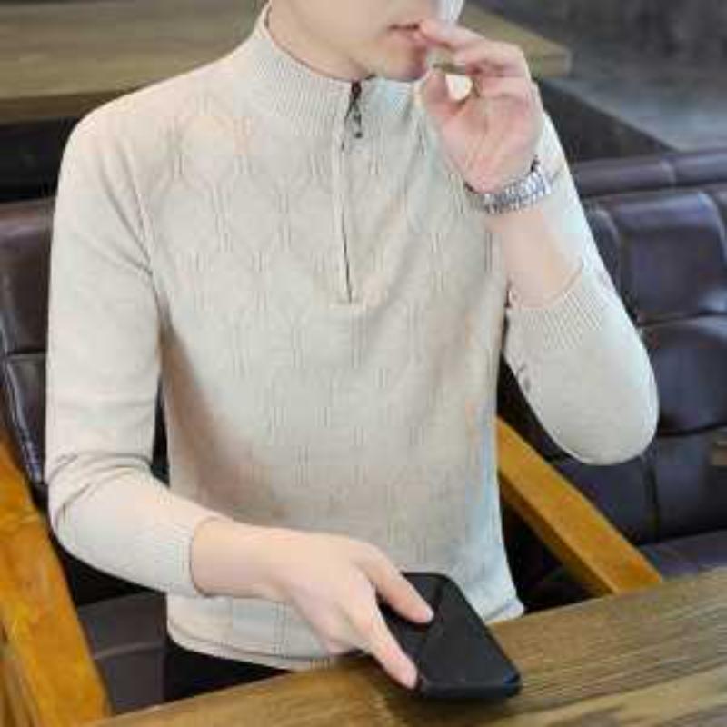 Men Half Zip Mock Neck Diamond Cable Knit Long Sleeve Pullover Sweater