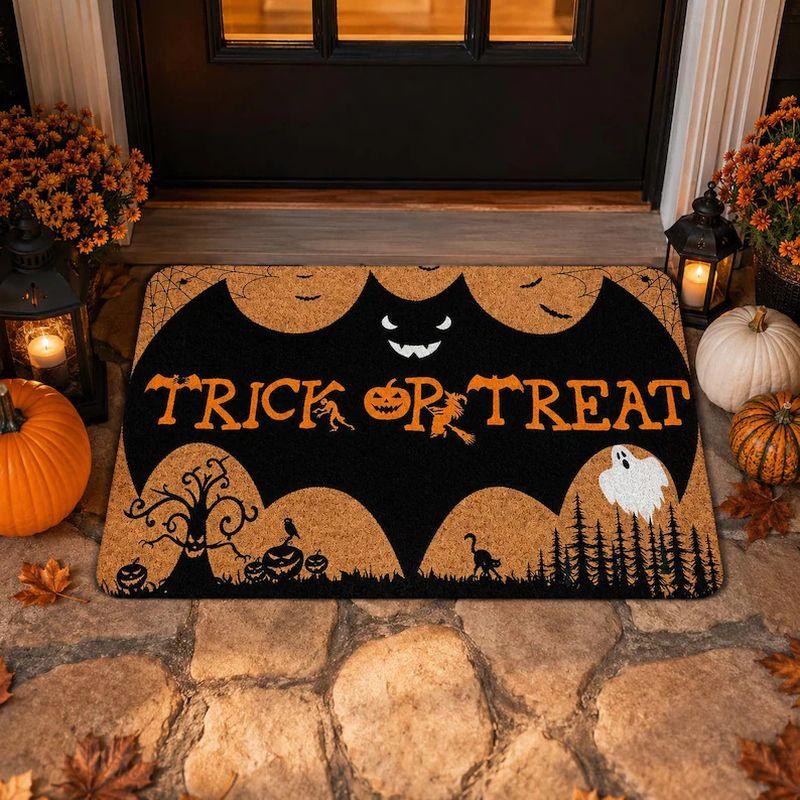 Halloween Trick or Treat Bat Ghost Doormat 2D Print Non‑Slip Pumpkin Entrance Floor Mat For Front Door Holiday Home Decor