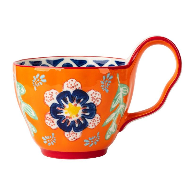 Flower Song Handle Cup Ceramic Water Cup Household Breakfast Cup Mug High Value Cup Couple Cup