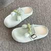 Fashion Sweet Mint Green Close Toe Slides Women Summer 2025 Round Toe Soft Sole Medium Heel Slippers Fashion Soft Sole Outdoor Slippers
