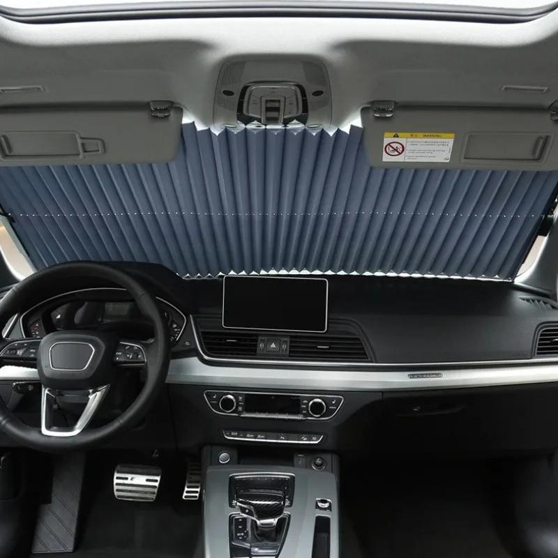 Car sunshade automatic retractable front windshield sunscreen, summer car accessories, UV protection, easy to install