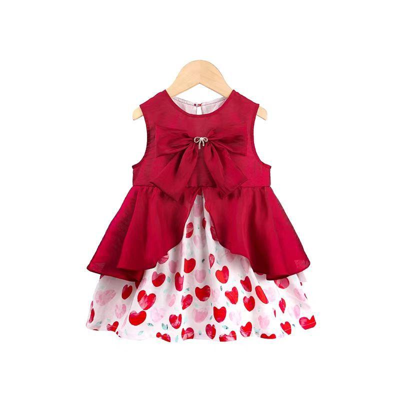 Girls Summer Dress with Bow Princess Knee-Length for Toddlers