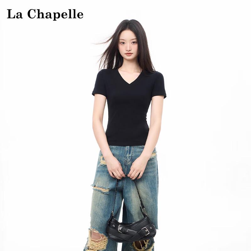 La Chapelle Women's V-Neck Slim Fit Short Sleeve T-Shirt