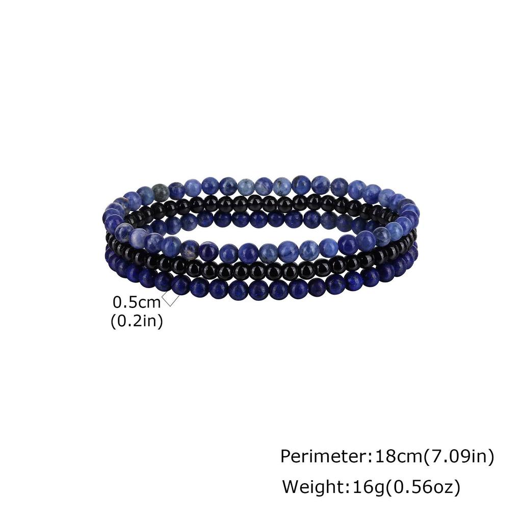 Vnox 3pcs Natural Stone Beaded Bracelets for Men Boys,  5mm Wide Beeds Elastic Stacked Bracelet Set, Trendy Jewelry Gift for Him
