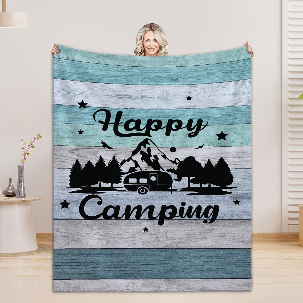 

Happy Camping Flannel Blanket 3D Printed Blanket For Office Home Camping Nap Leisure Blankets Birthday Gifts For Home Decor 75x100cm
