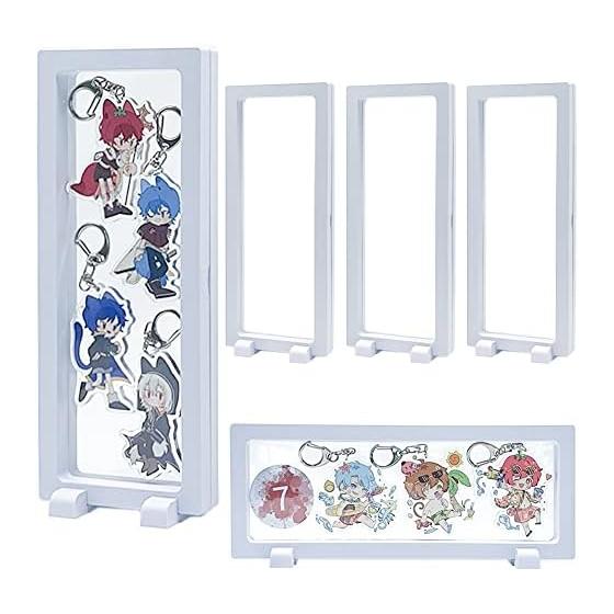 Rubber Strap & Acrylic Keychain Display Stand Set (5-Piece) - Dustproof & Durable Display Case with Base - Perfect for Displaying & Viewing