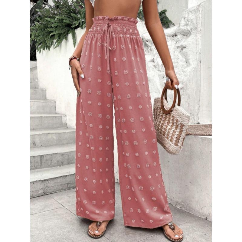 Nuovi Pantaloni Casual da Donna a Vita Alta in Jacquard a Gamba Larga