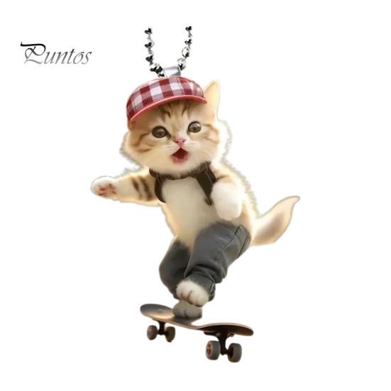 Adorable Cat Hanging Ornament Car Rearview Mirror Pendant with Lanyard Easy To Hang Animal Cat-Shaped Xmas Tree Pendant