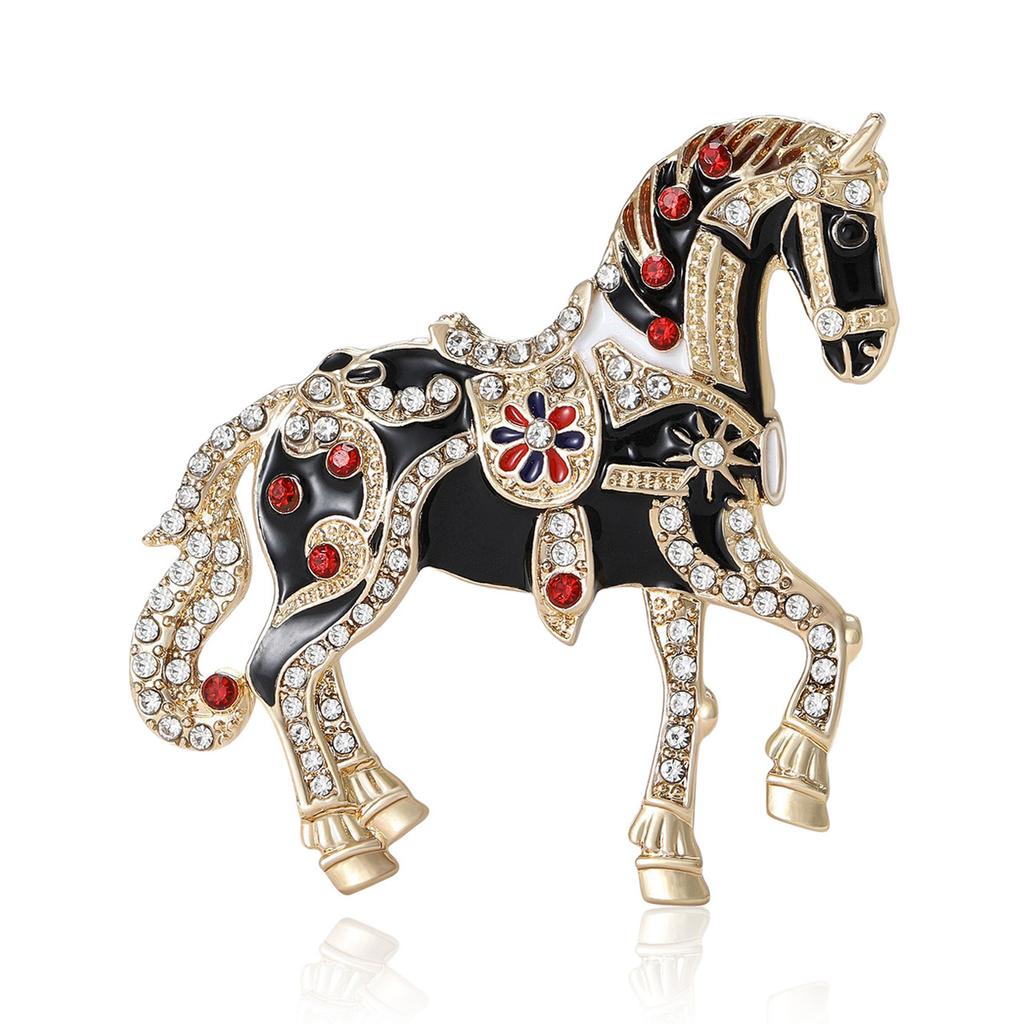 Rhinestone Horse Brooch for Women Unisex Enamel Animal Lapel Pins Gifts
