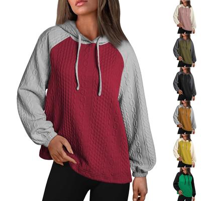 Ladies' Fashionable Hooded Drawstring Top Long Sleeved Casual Contrasting Sweatshirt