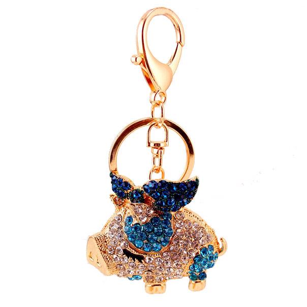 Diamond-Studded Zodiac Flying Pig Keychain - Cute Animal Car Accessory and Gift