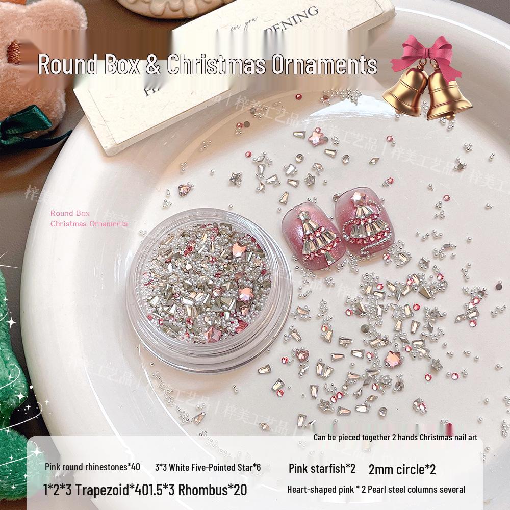 Christmas Nail Art Zirconia Rhinestone Pack: Mini Steel Beads, Pearls, Trapezoid Flatback for DIY Nail Decoration.