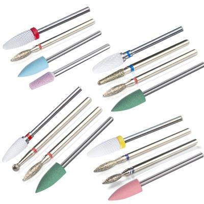 4pc Rubber Silicone Ceramic Diamond Nail Drill Bits Set 3/32 Inch Cuticle Acrylic Gel Removing Nail File Bit Cutter for Manicure