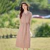 2025 Spring Women's Plaid Waist-Slimming Long Sleeve Dress with Turn-Down Collar