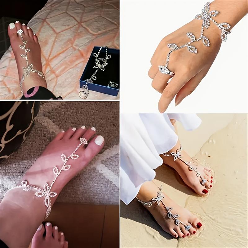 1 Gorgeous For Women's Beach Barefoot Sparkling Rhinestone Toe Chain Leaf Shaped Ankle Chain Bracelet Accessories Bride  Delicate Jewelry