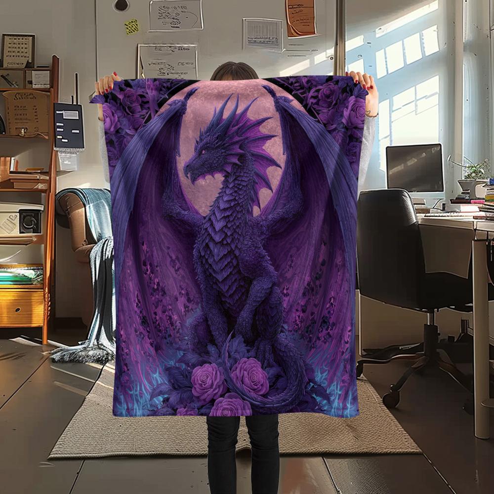 Rose Dragons  Print Flannel Blanket, High quality Comfortable for All Seasons, Home Decor, Warmth and Comfort