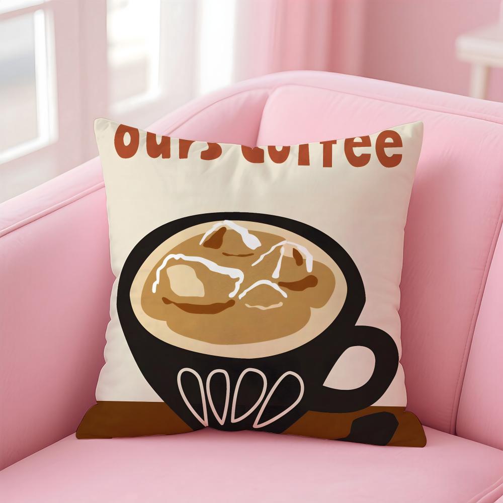 

Creative Coffee Illustration Cushion Cover Premium Comfort Reversible Pillow Cove -Two in One Design for Any Room & Car Interior 30cmx30cm