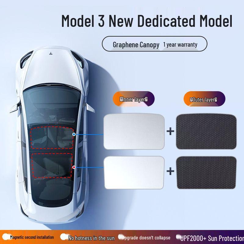 

Tesla Model Y and Model 3 Sunroof Sunshade with Magnetic Graphene Canopy Graphene Sunroof [Original Color] Opaque