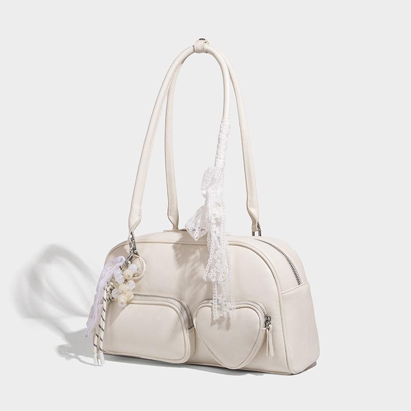 

Ретро сумка для боулинга большой вместимости, одноплечная сумка подмышку, универсальная сумка-тоут для поездок на работу бежевый