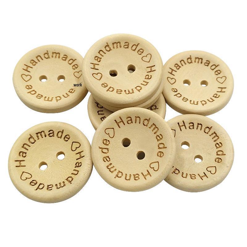 Laser Engraved Wooden Heart Buttons: 15/20/25mm Round