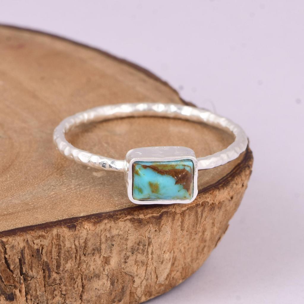 Natural Kingman Turquoise Ring, 925 Sterling Silver Texture Band Jewelry for Women, Special Gift for Her, Love, Crush and Girlfriends.