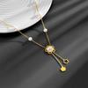 Korean Style Pearl Pendant Necklace with Camellia Shell Inlay - Simple Titanium Steel, Light Luxury Design