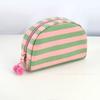 POD Custom Embroidery Logo Striped Cosmetic Bag Travel Wash Pouch Makeup Organizer Case