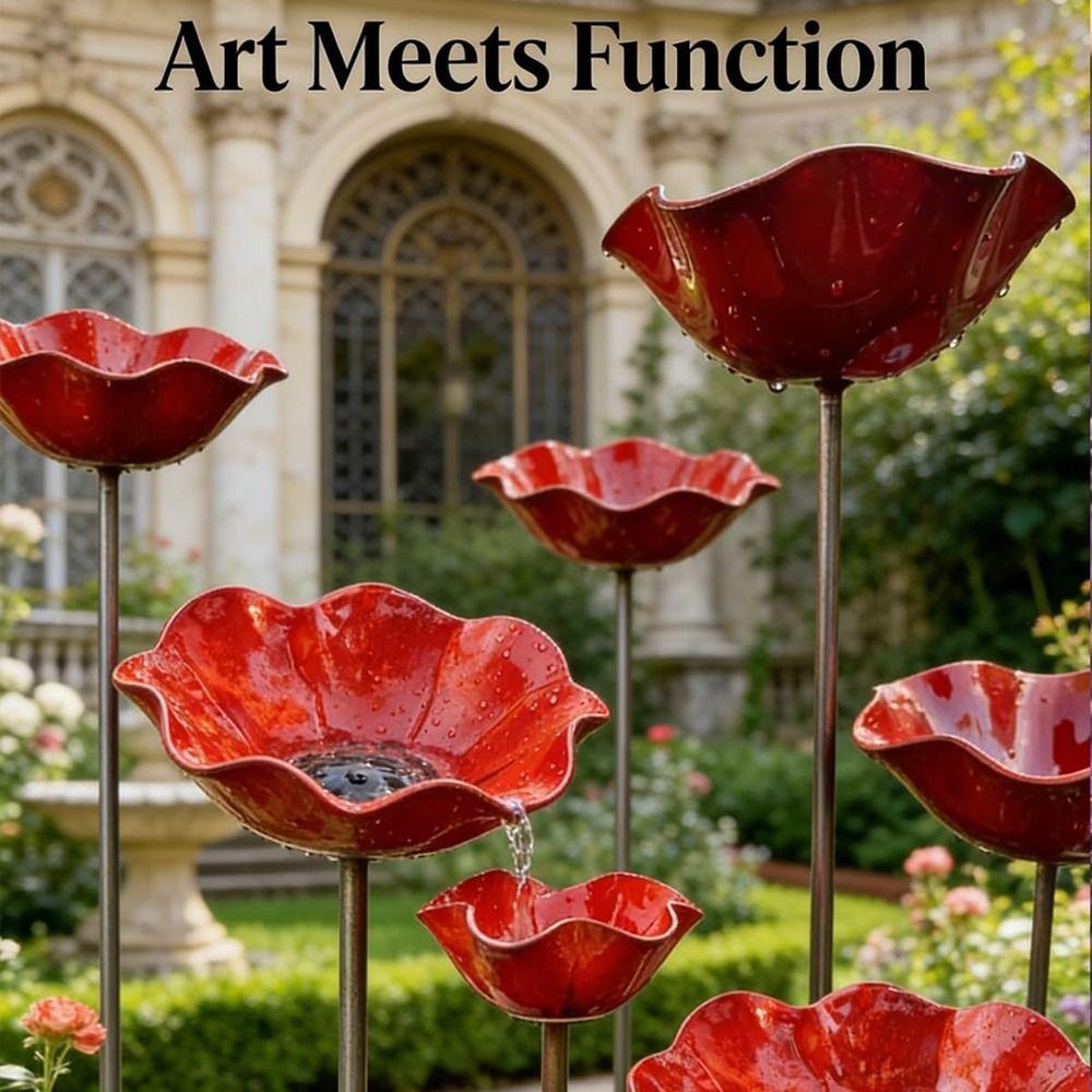 Handcrafted Metal Flower Garden Stake Ground Insert Bee Watering Station  Outdoor Yard Art