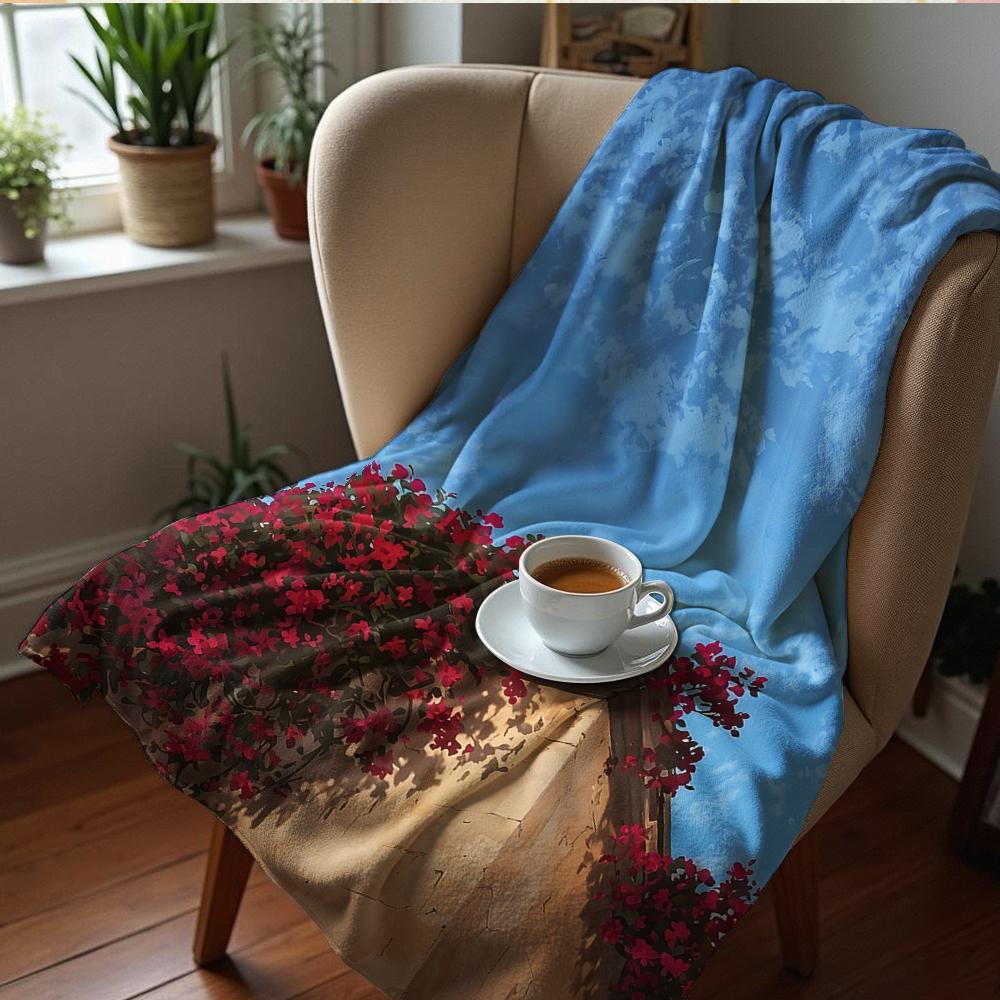 Vivid Poppy Floral Soft Flannel Blanket Breathable Warm Throw for Office Car Sofa Kids Room Birthday Xmas Gift