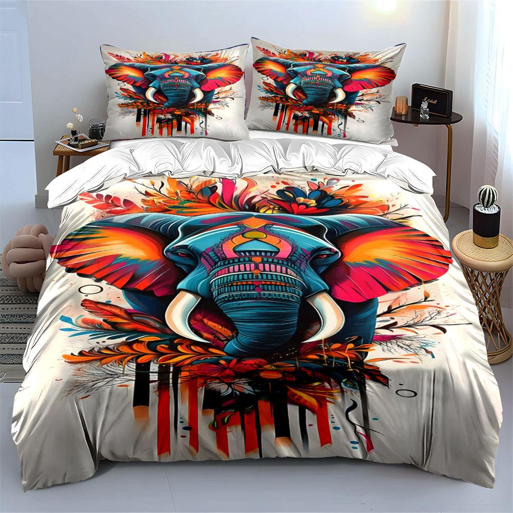 Colorful elephant with flowers. Bedding sets Duvet cover sets Duvet covers Pillowcases(1*Duvet Cover 2*Pillowcases without duvet insert)