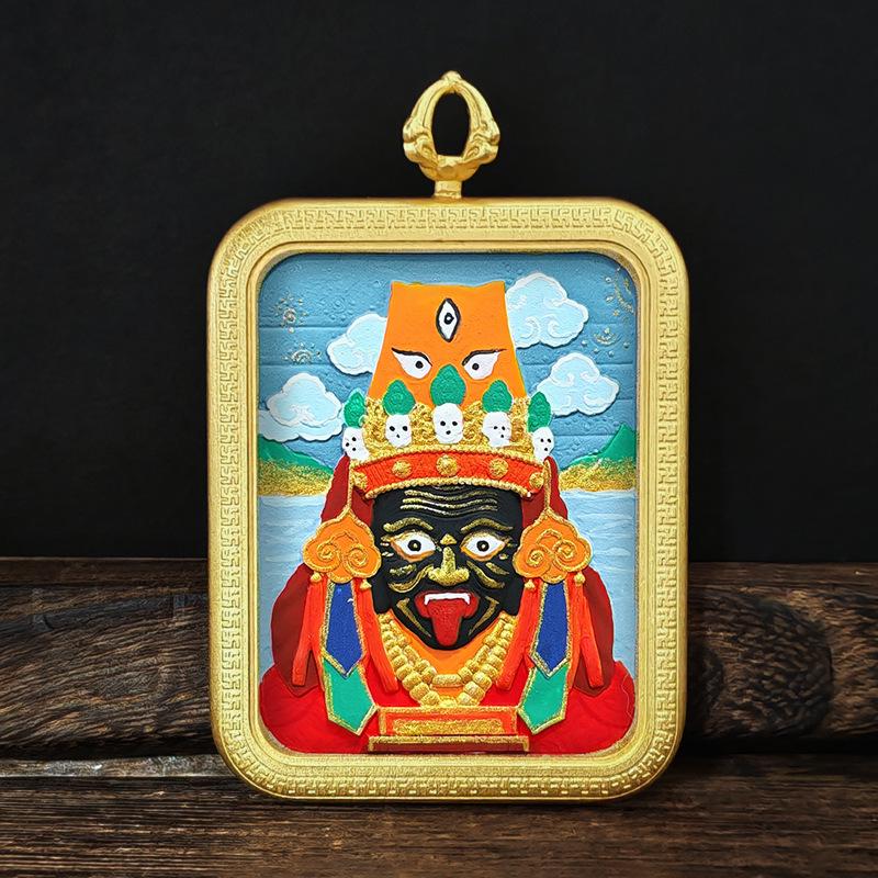 Tibetisches Grünes Tara & Gelbes Jambhala Amulett: Titanstahl Medizin Buddha Anhänger