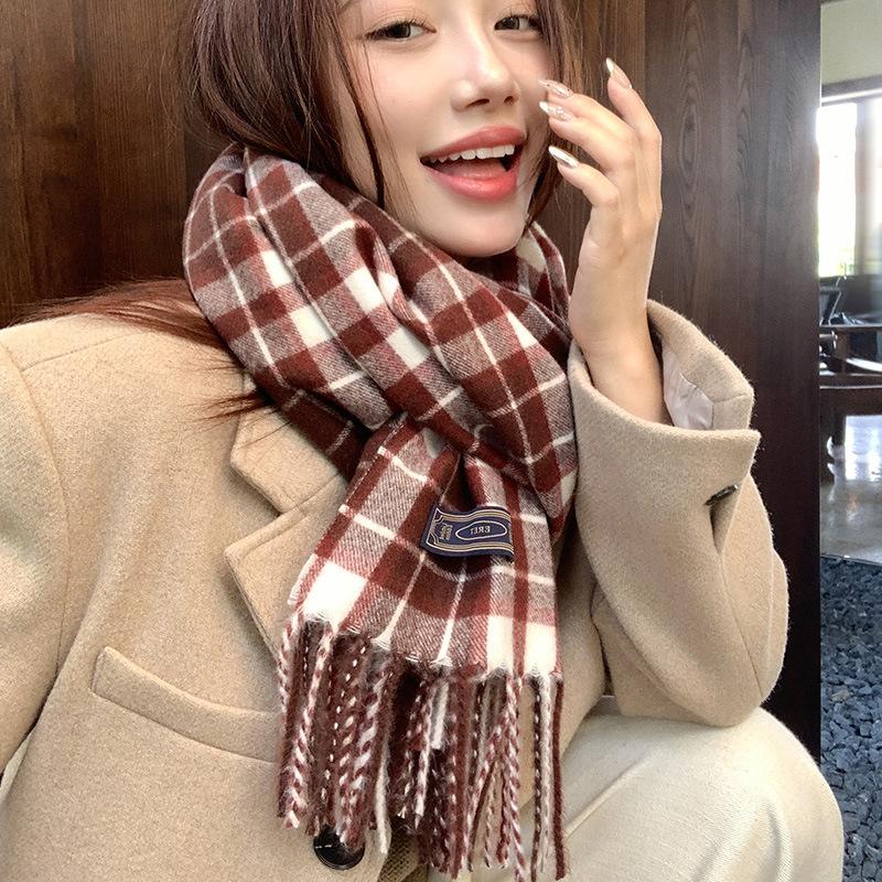 Women's autumn and winter new scarf high-end atmosphere imitation cashmere plaid versatile warm drape Korean version scarf plaid brown