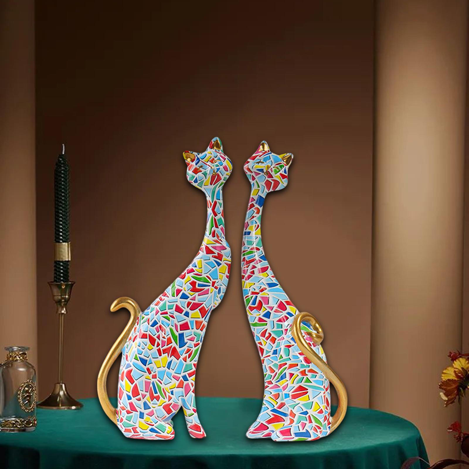 

2 шт., фигурка кошки, статуя животного, смола, абстрактная скульптура, коллекционное настольное украшение для
