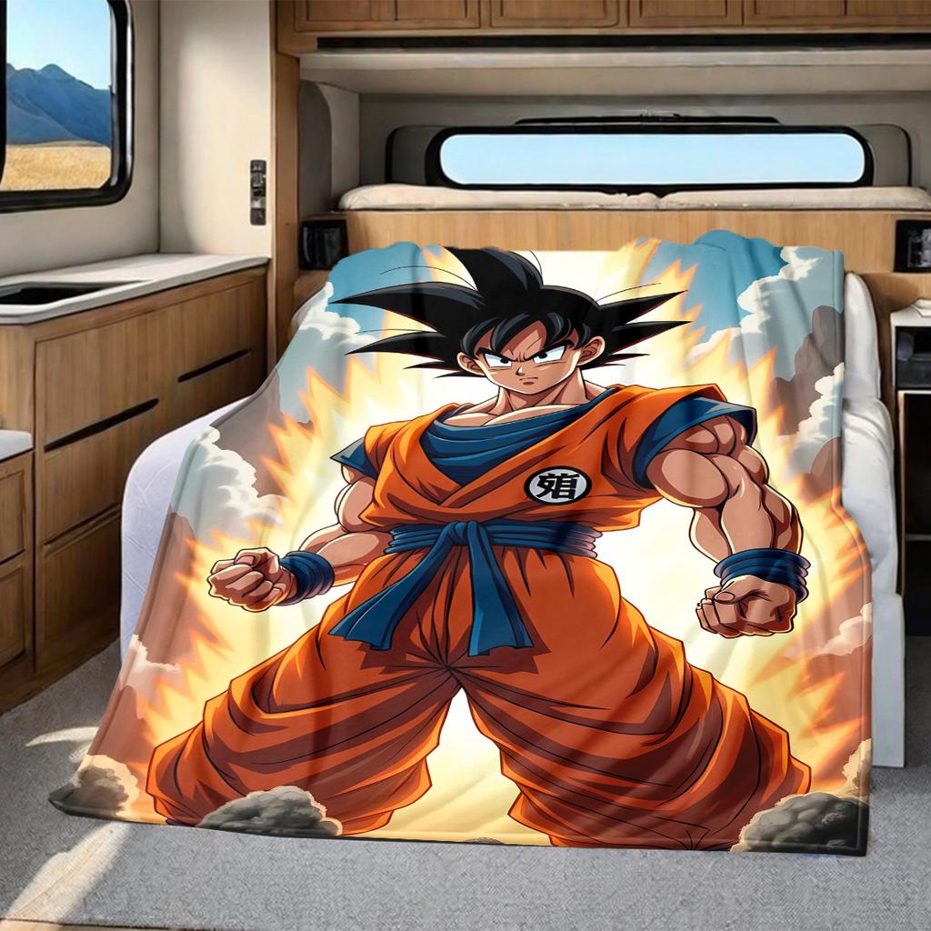 1pz Coperta in Flanella con Stampa Son Goku, Alta Qualità per Tutte le Stagioni, Decorazione per la Casa, Calore e Comfort, Perfetta per Regali di Natale