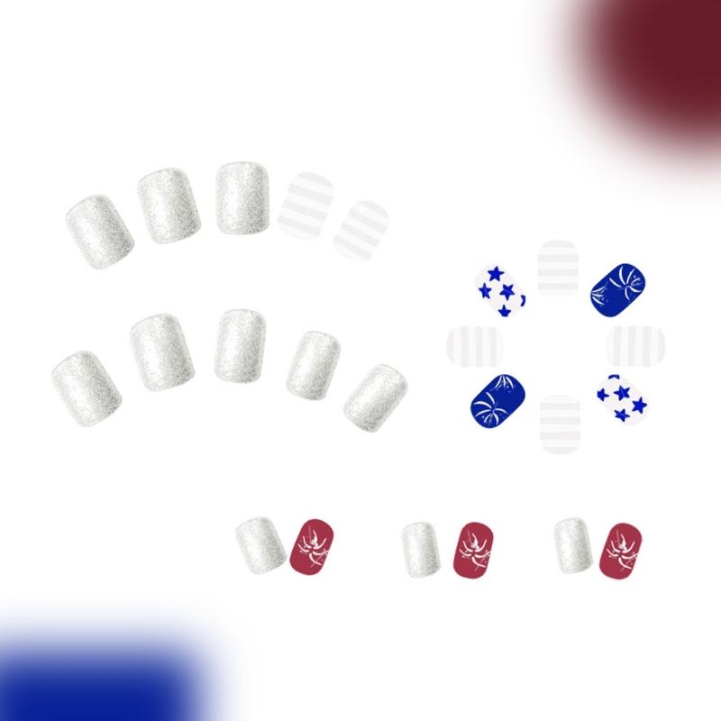 Square Press on Nail 4th of July Fake Nail Independence Day Glues on Nail Patriotic False Nail Full Cover Fake Nail